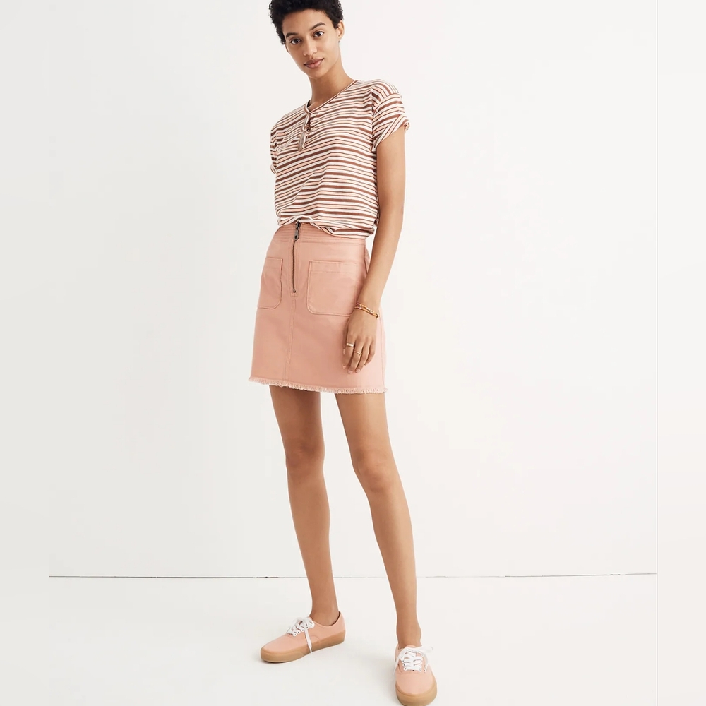 Madewell Skirt Mini A-Line Zip Raw Edge Cutoff Distressed Pocket Antique Coral 2